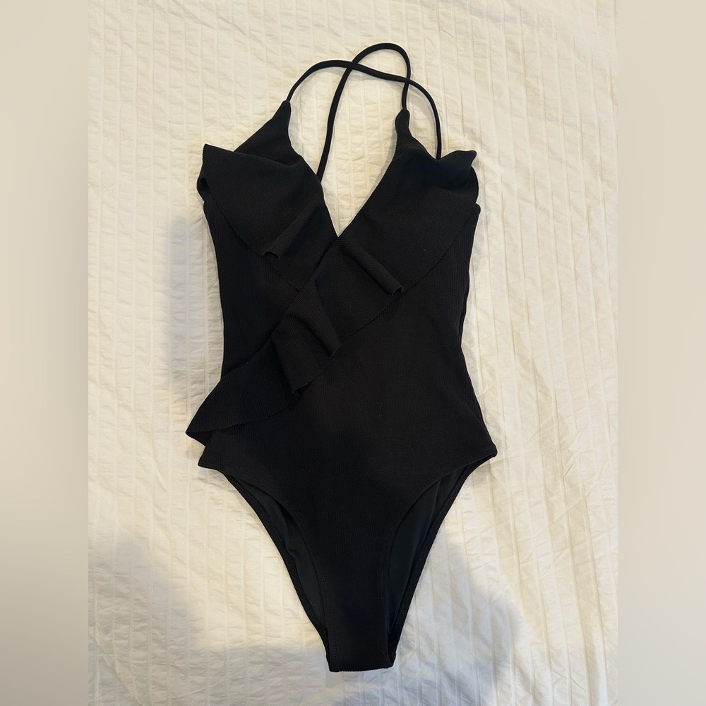 Cupshe one piece black ruffle swimsuit size XS